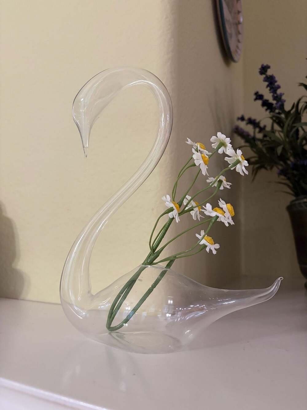 Vintage Hand Blown Clear Glass Swan Vase Bud Vase Figurine
